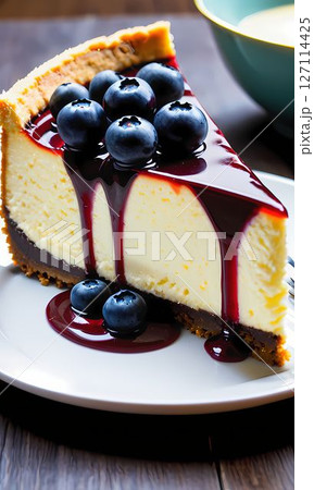 ブルーベリーが乗ったレアチーズケーキ 127114425