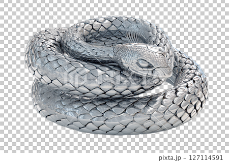 Chrome snake on transparent background. AI-generated item 127114591