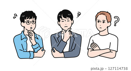 悩み事を抱えている若い男性のシンプルなベクターイラスト 127114738
