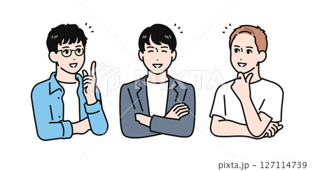 友達と笑顔で話す若い男性のシンプルなベクターイラスト 友達と笑顔で話す若い男性のシンプルなベクターイラスト 127114739