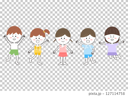 孩子們穿著泳衣玩得開心的插圖 127114758