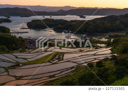 《佐賀県》大浦の棚田・伊万里湾をのぞむ田園風景 《佐賀県》大浦の棚田・伊万里湾をのぞむ田園風景 127115301