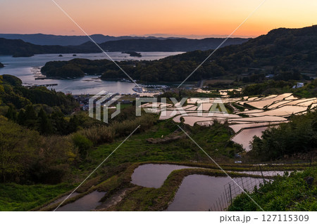 《佐賀県》大浦の棚田・伊万里湾をのぞむ田園風景 《佐賀県》大浦の棚田・伊万里湾をのぞむ田園風景 127115309