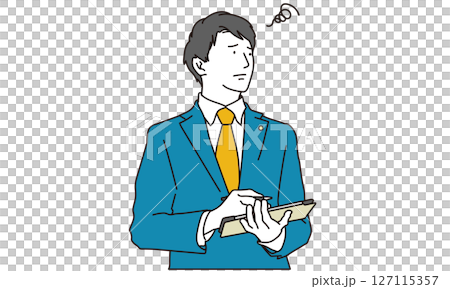 タブレットを持つ困り顔のビジネスマンのイラスト素材 127115357