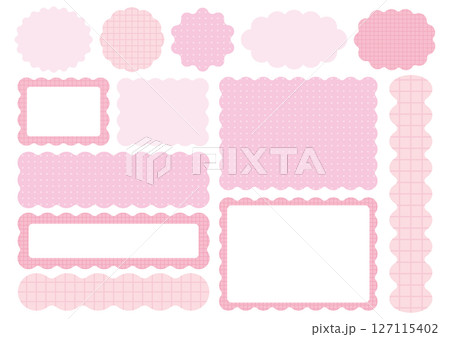 うねうね装飾フレーム素材セット(ピンク/チェック&ドット) うねうね装飾フレーム素材セット(ピンク/チェック&ドット) 127115402