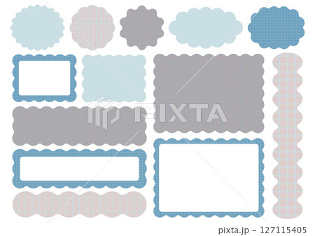 うねうね装飾フレーム素材セット（グレー＆ブルー／チェック＆ドット） 127115405
