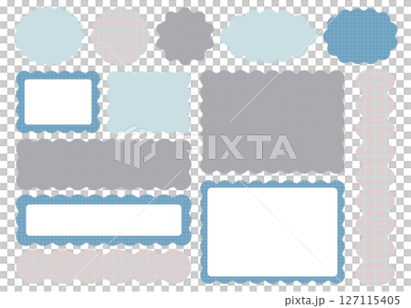 うねうね装飾フレーム素材セット（グレー＆ブルー／チェック＆ドット） 127115405