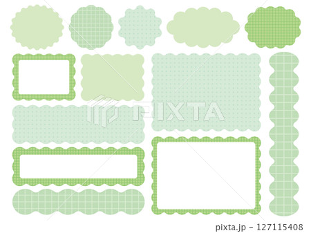 うねうね装飾フレーム素材セット(グリーン/チェック&ドット) うねうね装飾フレーム素材セット(グリーン/チェック&ドット) 127115408
