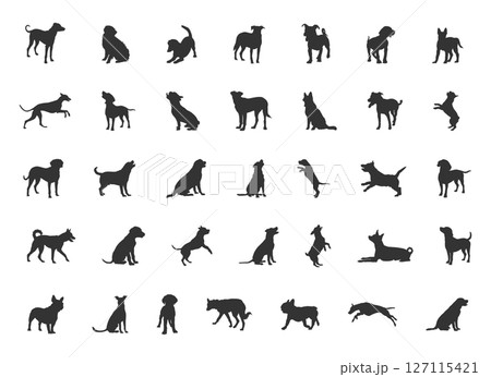 Dog silhouette, Dog silhouette collection, Dog breeds silhouettes, Dog animal SVG, Dogs vector illustration, Dogs icon 127115421