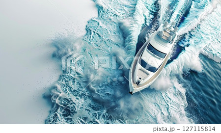 Ship on the water.Sea yacht.Travel and adventure. generative ai. 127115814
