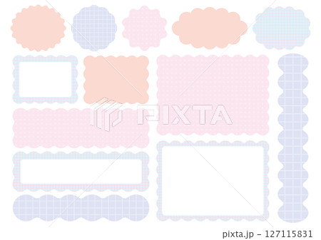 うねうね装飾フレーム素材セット（ゆめかわ／チェック＆ドット） 127115831