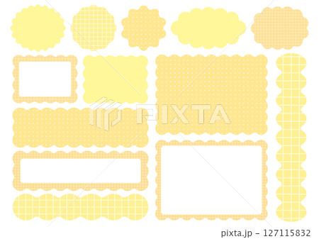 うねうね装飾フレーム素材セット(黄色/チェック&ドット) うねうね装飾フレーム素材セット(黄色/チェック&ドット) 127115832