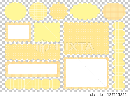 うねうね装飾フレーム素材セット(黄色/チェック&ドット) うねうね装飾フレーム素材セット(黄色/チェック&ドット) 127115832