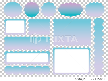 うねうね装飾フレーム素材セット（ターコイズ×紫／グラデーション） 127115835