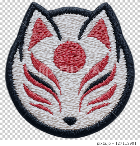 帶有紅色圓圈的狐狸面具刺繡貼片 127115901