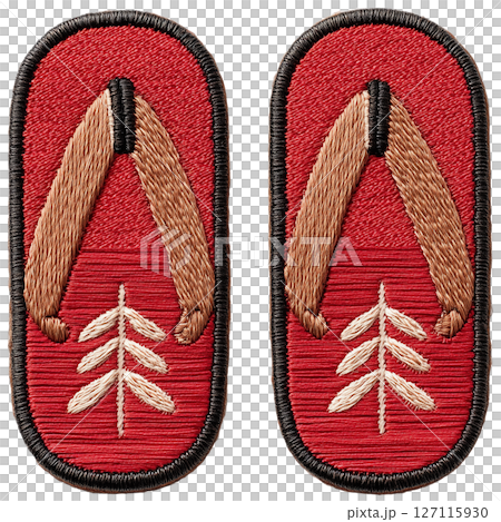 葉模様入りの赤い草履刺繍ワッペンペア 127115930