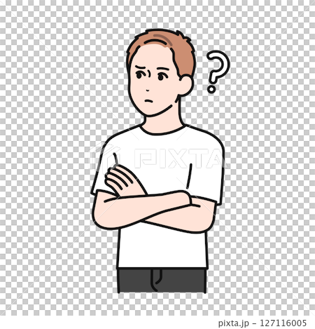 考え事をするTシャツを着た若い男性のイラスト素材 127116005