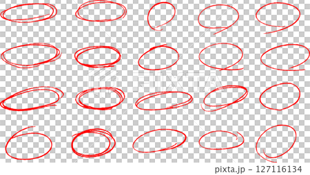 Rough hand-drawn circle material set, red 127116134