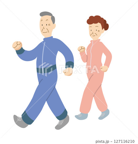 健康のためにウォーキングをするシニア夫婦 127116210
