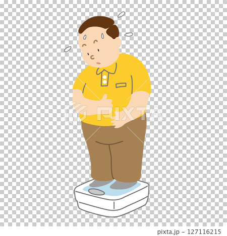 暴飲暴食をして体重が気になる中年男性 暴飲暴食をして体重が気になる中年男性 127116215