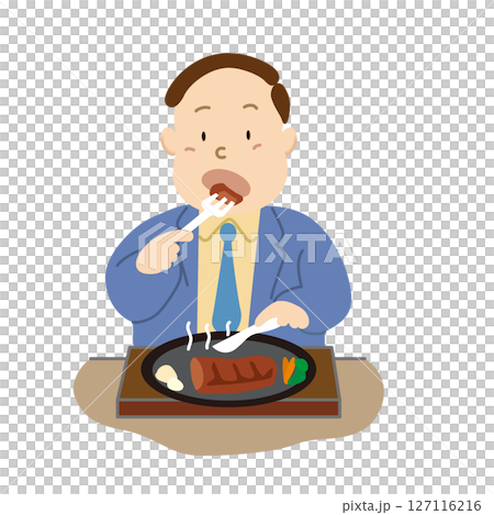 一名中年男子因暴飲暴食而擔心自己的體重 一名中年男子因暴飲暴食而擔心自己的體重 127116216