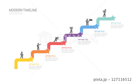 Infographics star line symbol timeline business 6 steps to success template. 127116512
