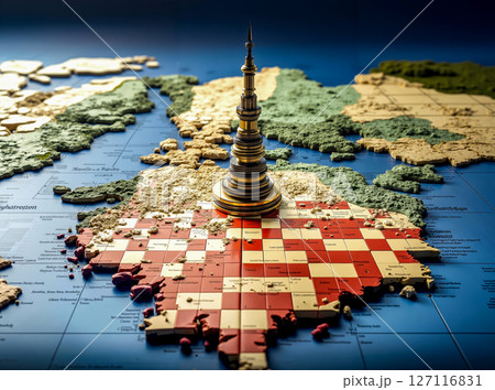 A chess board with a chess piece on top of it A chess board with a chess piece on top of it 127116831