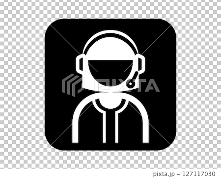 電話対応コールセンタースタッフのシンプルな四角いモノクロ白抜きイラストアイコン 127117030