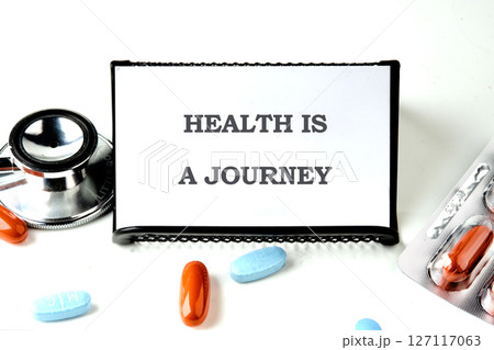 THE CONCEPTUAL PHRASE HEALTH IS A JOURNEY. Wellness and longevity concept. 127117063