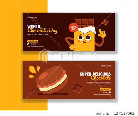 Hand-Drawn Flat Cartoon Background for World Chocolate Day Social Media Banner Promotion 127117092