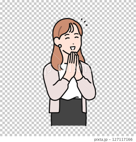 身穿羊毛衫、笑容滿面的年輕女子的插畫素材 127117166