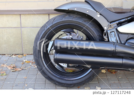 Fragments of a stylish modern motorcycle. Fragments of a stylish modern motorcycle. 127117248