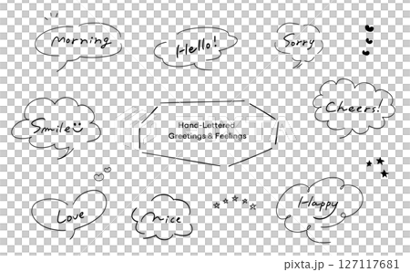 手書きの吹き出しつき挨拶テキストセット_英語 手書きの吹き出しつき挨拶テキストセット_英語 127117681