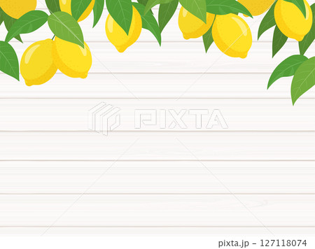 レモンと白の木目の背景_ベクターイラスト 127118074