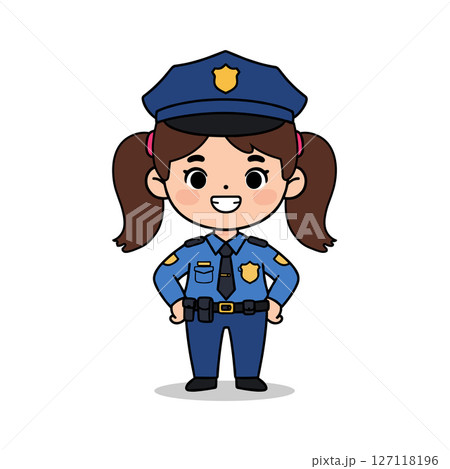 A flat vector cute cartoon style female police officer on white background A flat vector cute cartoon style female police officer on white background 127118196