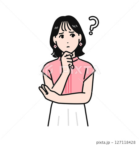 考えるかわいい若い女性のイラスト素材 127118428