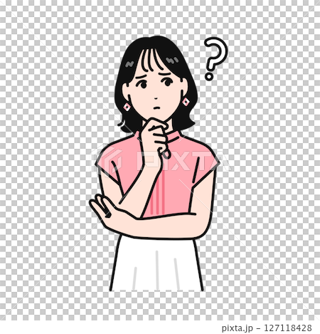 Illustration material of a cute young woman thinking 127118428