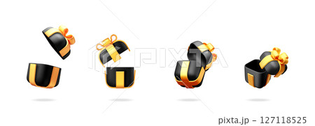 3d vector illustration set of open black gift box 3d vector illustration set of open black gift box 127118525