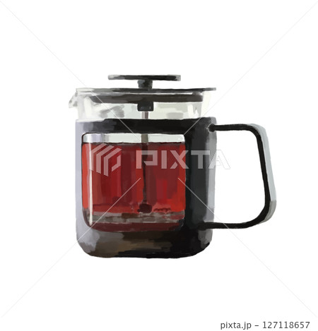 フレンチプレスコーヒーを油絵風に描いたイラスト 127118657