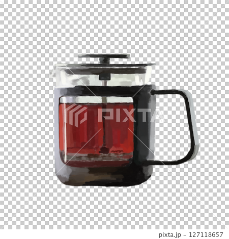 フレンチプレスコーヒーを油絵風に描いたイラスト 127118657