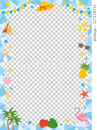 夏と海をイメージした縦型のフレームイラスト_青 127118731
