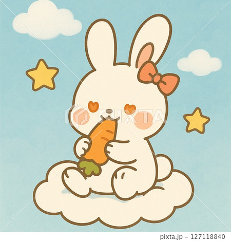 大好きな人参を食べているうさぎの絵　ゆめのなかのうさぎシリーズ vol.8 Generative A 127118840