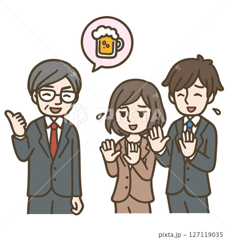 上司の飲み会の誘いをやんわり断る若手社員のイラスト 127119035