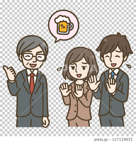 上司の飲み会の誘いをやんわり断る若手社員のイラスト 127119035