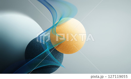 Vibrant spheres intersect with flowing lines, creating a dynamic and contemporary design that captures attention and stimulates imagination. 127119055