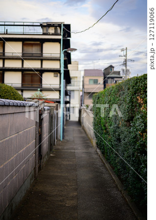 住宅街のまっすぐな道 127119066