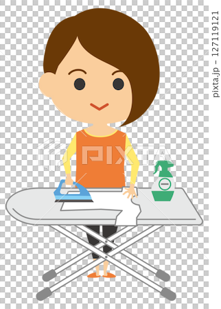 熨燙衣服的女人的插圖 熨燙衣服的女人的插圖 127119121