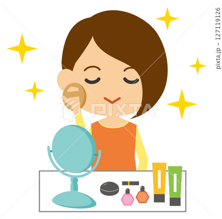 笑顔で化粧をしている女性のイメージイラスト 笑顔で化粧をしている女性のイメージイラスト 127119126