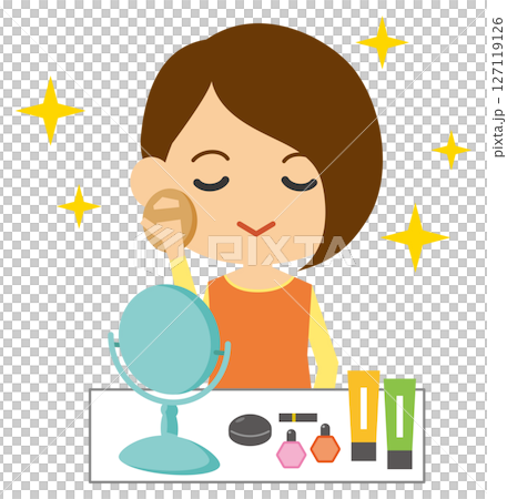 笑顔で化粧をしている女性のイメージイラスト 笑顔で化粧をしている女性のイメージイラスト 127119126