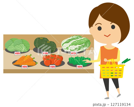食材の買い物をしている女性のイメージイラスト 127119134